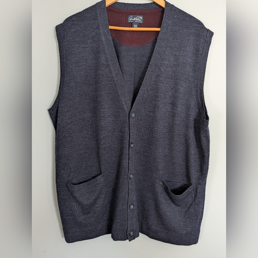Arnold Palmer Charcoal Button-Up Grandpacore Vest Mens XL Dark Academia Preppy‎